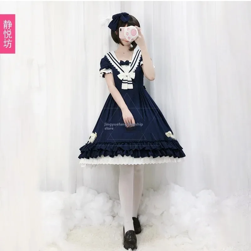 Japanese Lolita Princess Dress Preppy Style Daily Short Sleeves Dress Lolita Princess Dress Soft Weak Dress Preppy Style