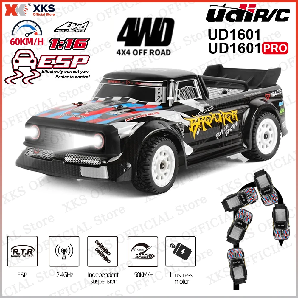 

XKS UDRC 1601 1601PRO 1/16 Full Proportional Brushless RC Car 60km/h High Speed Off-Road Drift Racing with ESP Light Racing Toy