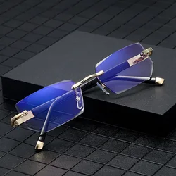 Square Reading Glasses for Men and Women Business HD Lens Rimless Eyeglasses Trendy Presbyopia Prescription Eyewear +1.0 To +4.0