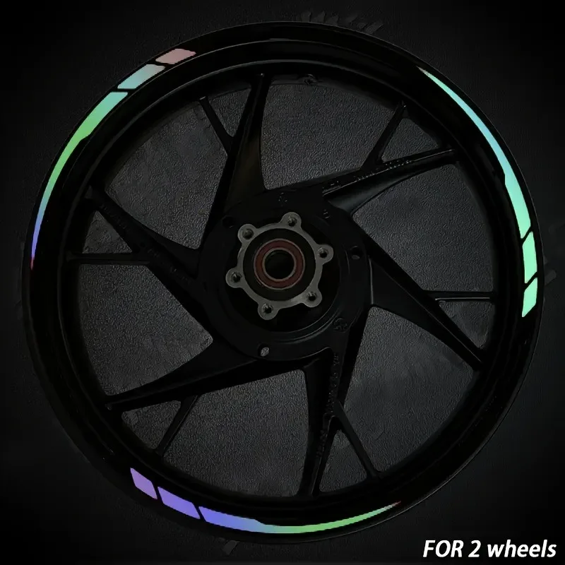 13Pcs Reflective Motorcycle Wheel Stickers Laser Gradient Color Changing PVC Decals Night Safety Design for 15-18 Inch Rims