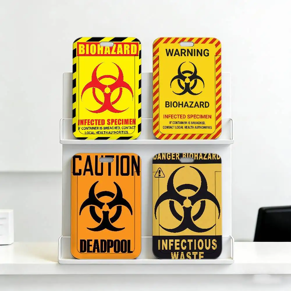 Warning Series Soft Neck Lanyard with Plastic ID Card Cover, Lightweight Employee Work Pass Holder, Durable Badge Case.
