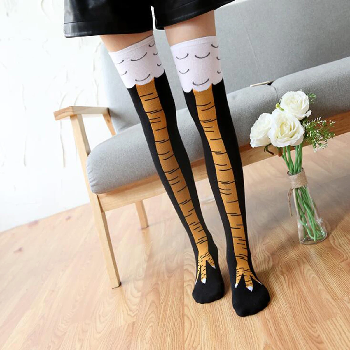 Funny Chicken Paw Stocking Over-knee Pressure Thin Leg Long Stockings Women Spring Autumn Winter Middle High School Girls Socks