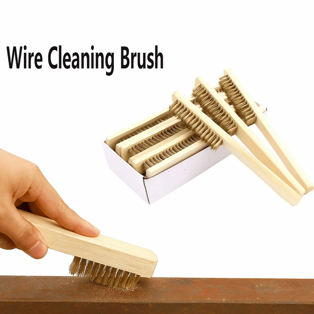 

12pcs Wood Handle Wire Cleaning Brush Ergonomic Design Copper Wire Multi-Surface Cleaner 6x16 Row Paint Scrubbing