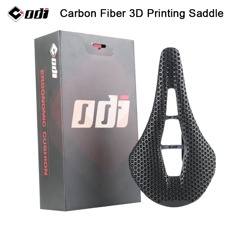 ODI Carbon Fiber 3D Printed Bike Saddle 143mm Ultra Light and Breathable Mountain Bicycle Cushion Soft Seat for Road Bike/MTB