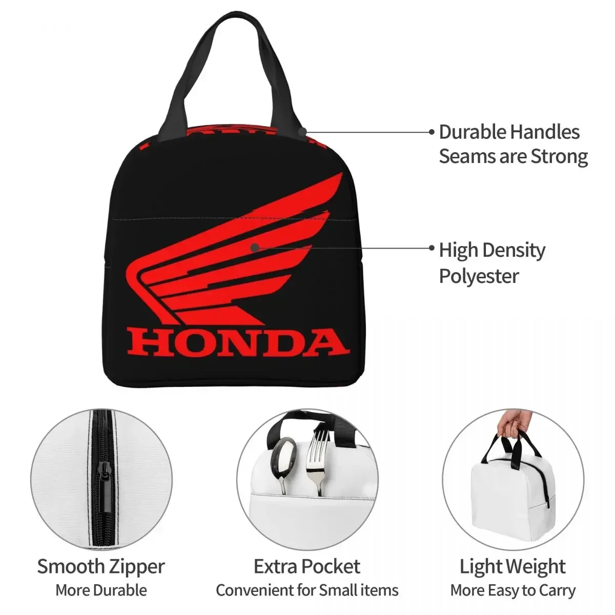 Honda Racing-fiambrera térmica para mujer y niño, bolsa de almuerzo con aislamiento térmico para motocicleta, resistente al agua, ideal para Picnic y trabajo