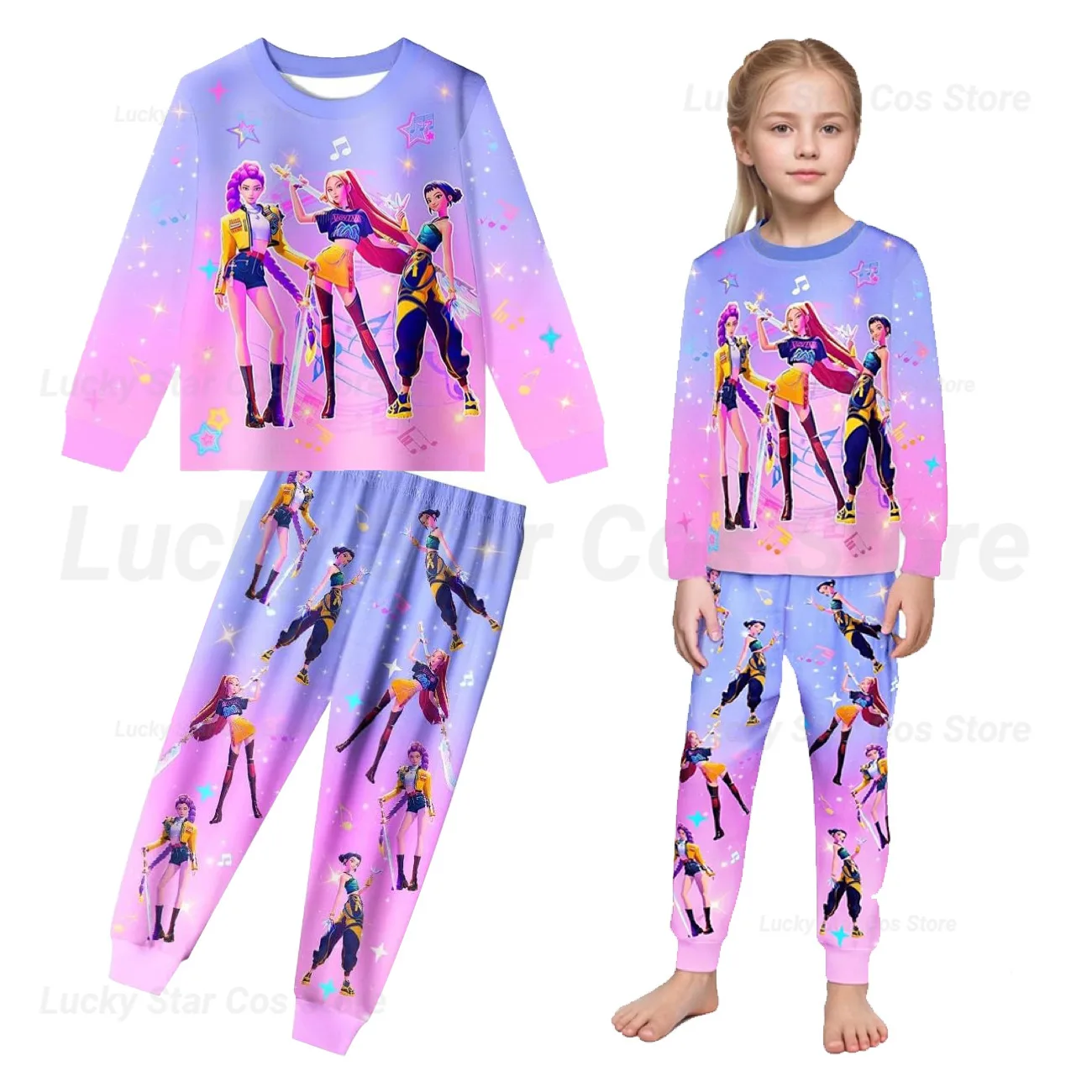 

K-Pop Huntrix Demon Hunters Children Pajamas Rumi Mira Zoey Girls Pijama Clothes Set Sleepwear Kids Nightwear Toddler Outfits