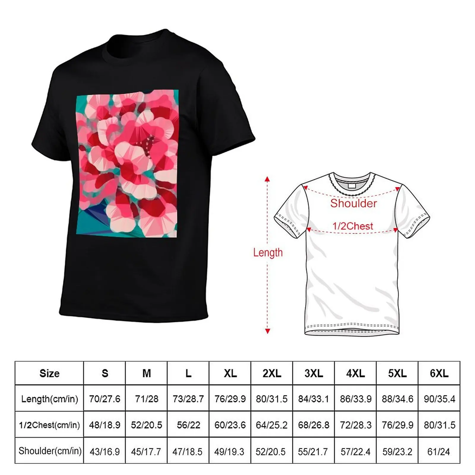 Vintage Pink Peony Low Poly Geometric Art T-Shirt Standard Fit Solid Tee Shirt