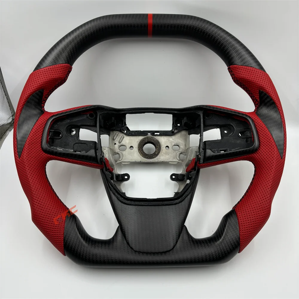 

Customized black Carbon Fiber red Perforated Leather steering wheel For Honda Civic 10th 2016 2017 2018 2019 2020 2021
