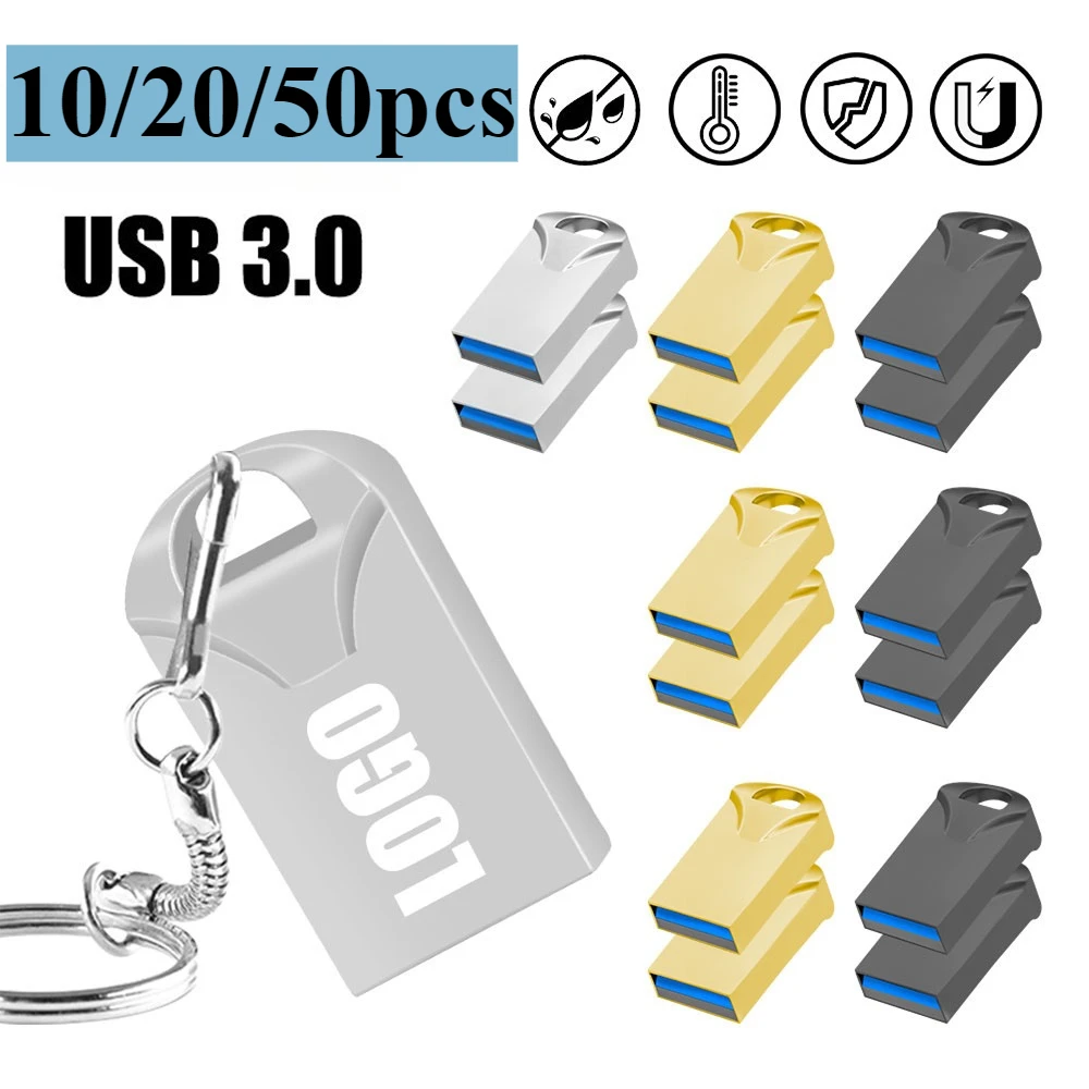 

10/20/50pcs Waterproof Metal USB Flash Drive 64GB Pendrive Flash Disk 128G Usb 3.0 Memory Stick 4GB USB Free Logo Mini U Disk