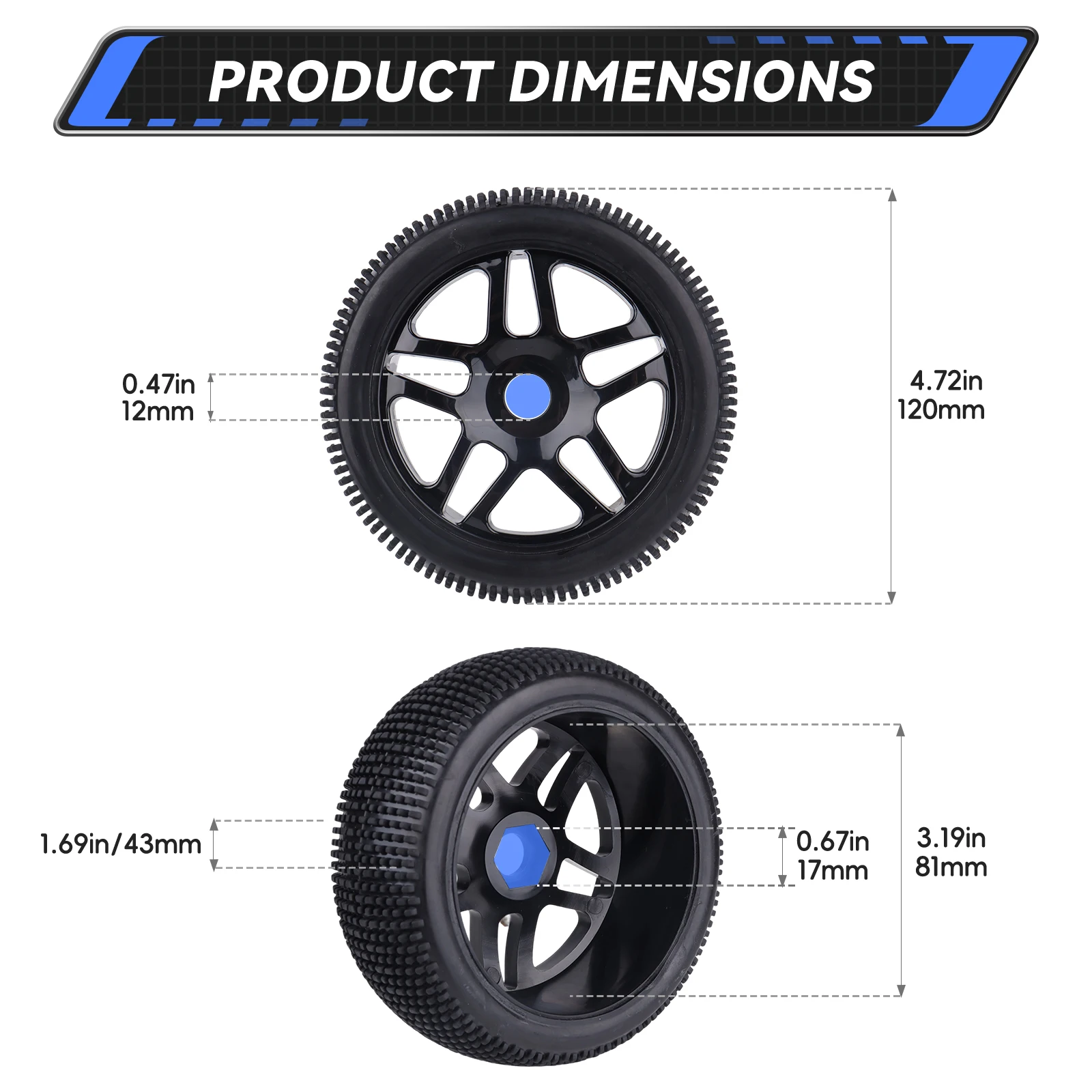 HobbyPark Pre-Glued 1/8 Wheels Tires and Wheels 17mm Hex for 1/8 Arrma Typhon Losi 8ight HPI Vorza Flux Kyosho Hobao Hyper HPI O