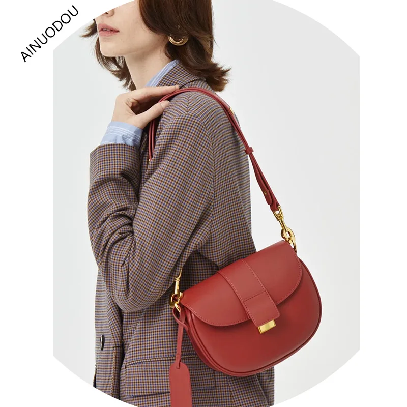 Maxdutti New Office Ladies French Office Ladies Bag Women Elegant Vintage Saddle Bag Fashion One Shoulder Messenger Underarm