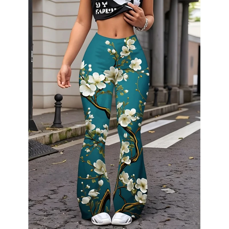 Girls All Over Print Flare Pants Stretchy Bell Bottom Leggings Elastic Waist Pants for Tween Teens Back to School Outfit