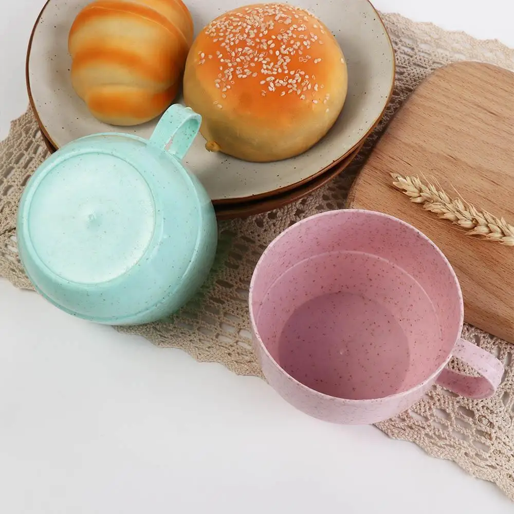 Fall Resistant 1 pcs Flat Bottom Reusable with Handle Kitchen Supplies Coffee Mug Drinkware Drinking Cup Wheat Straw Cup