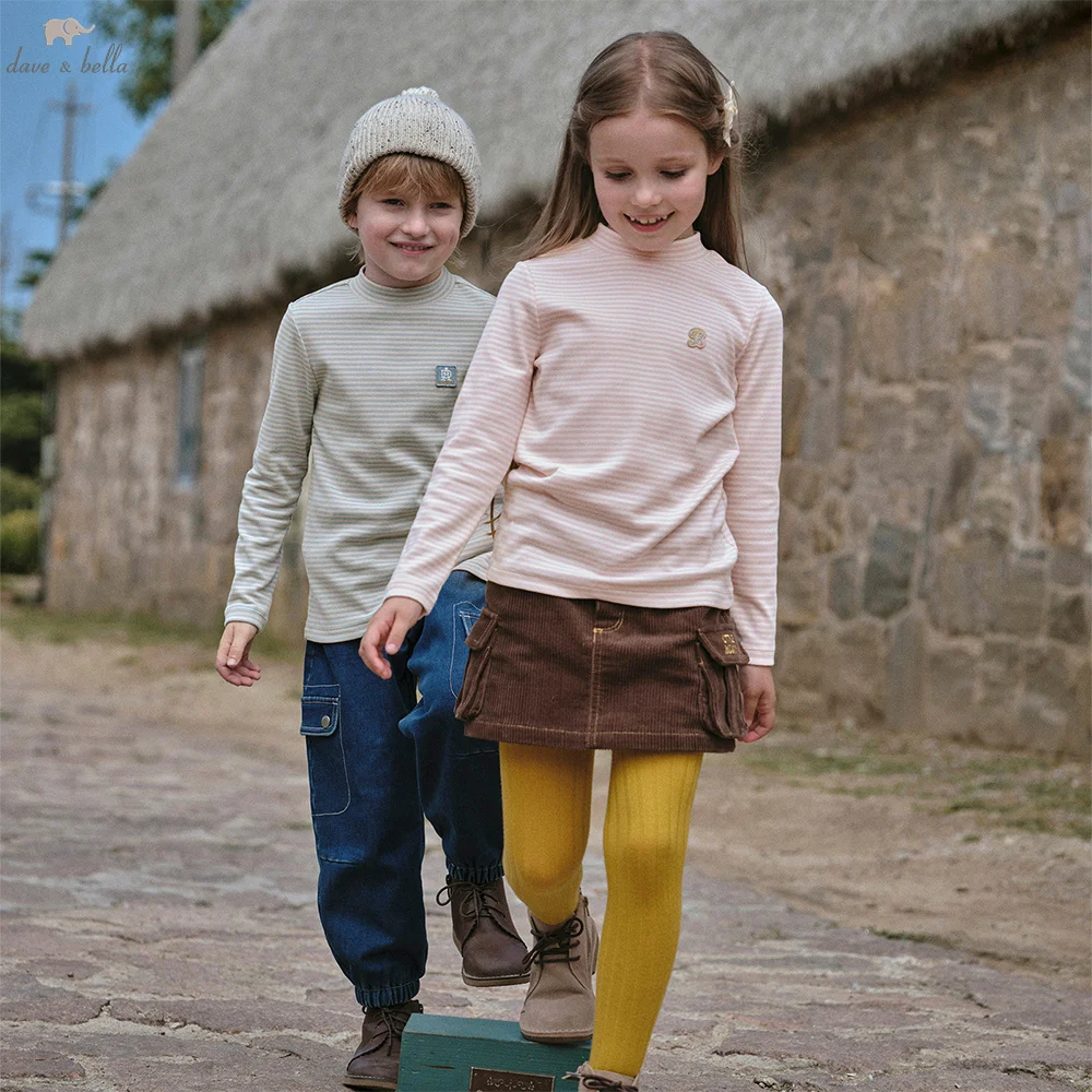 

Детские хлопковые футболки Dave Bella, осенне-зимний пуловер для девочек и мальчиков, повседневные топы с длинными рукавами, детская одежда DK4253961