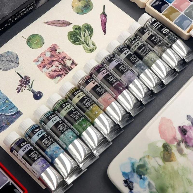 Pintura de acuarela granulada con carbón vegetal Kusakabe de Japón, tubo de 10 ml, brillo sedoso, suministros de arte para pintura artística