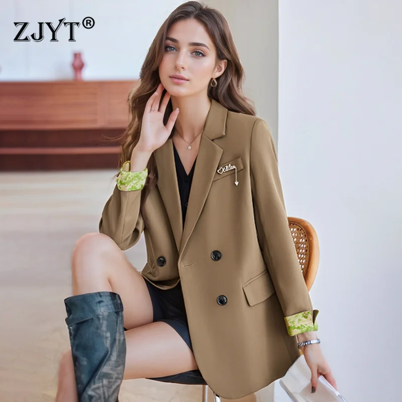 

ZJYT Elegant Ladies Blazers Woman Autumn New Coats Jackets Long Sleeve Loose Casual Outerwears Plus Size Female Veste Femme Pink