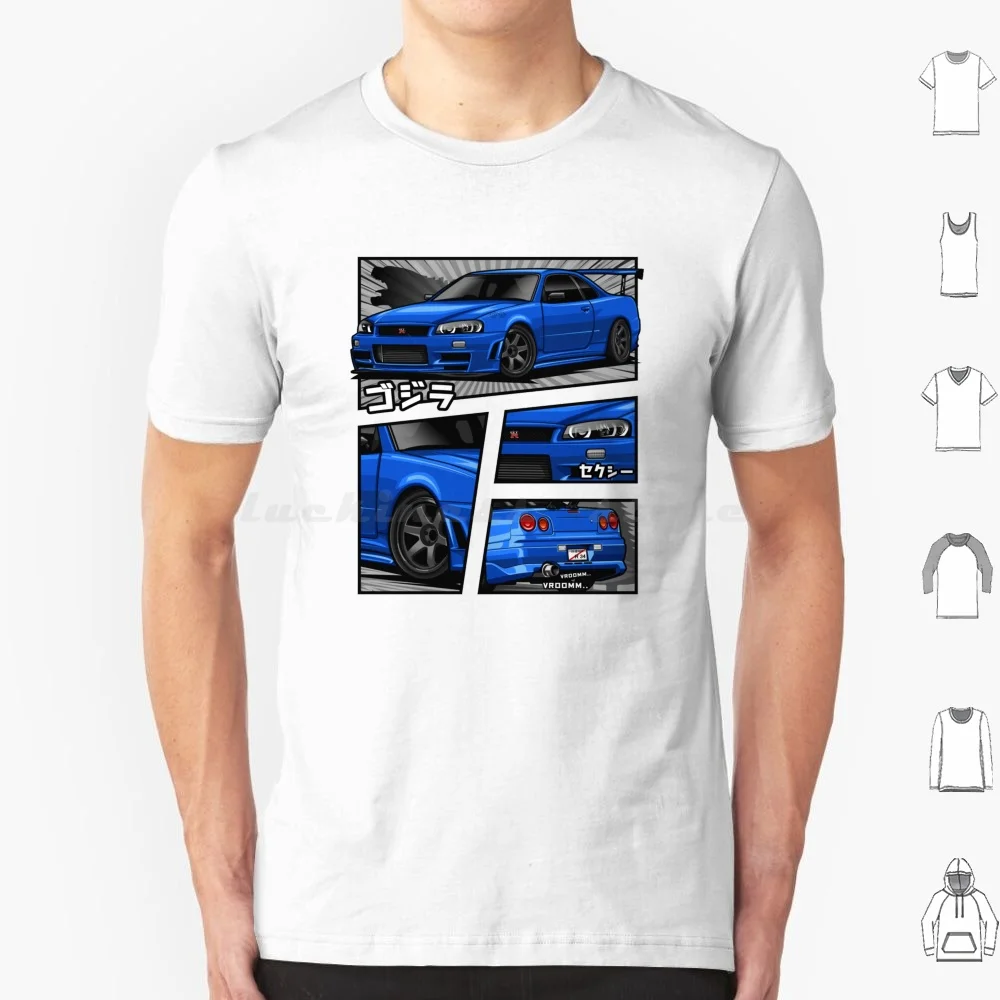 Gtr R-34 Manga Series ( Blue ) T Shirt Cotton Men Women DIY Print Car Vintage Racing Automotive Motors Vehicle Sportcar