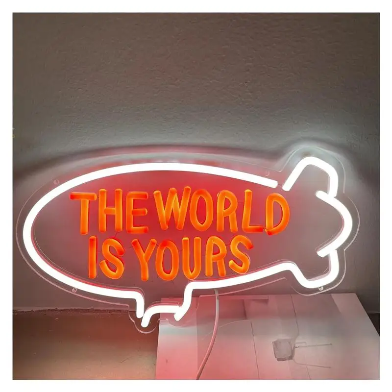 The World Is Yours Neon Signs USB Powered Adjustable Brightness Letter Lights Suitable For Club Decor 30cmx40cm