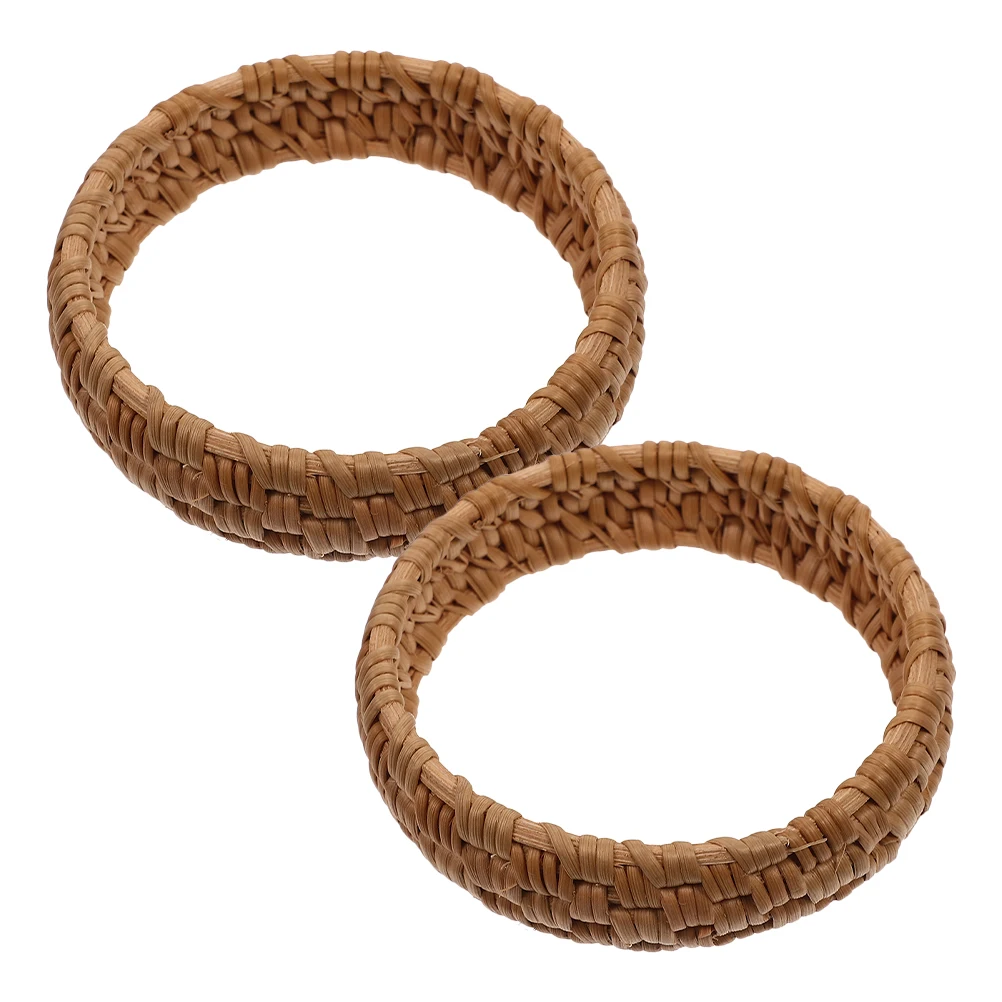 

2 шт. браслеты из ротанга, винтажные бамбуковые светло-коричневые деревянные ювелирные изделия ручной работы, плетеные браслеты в пляжном стиле в стиле бохо