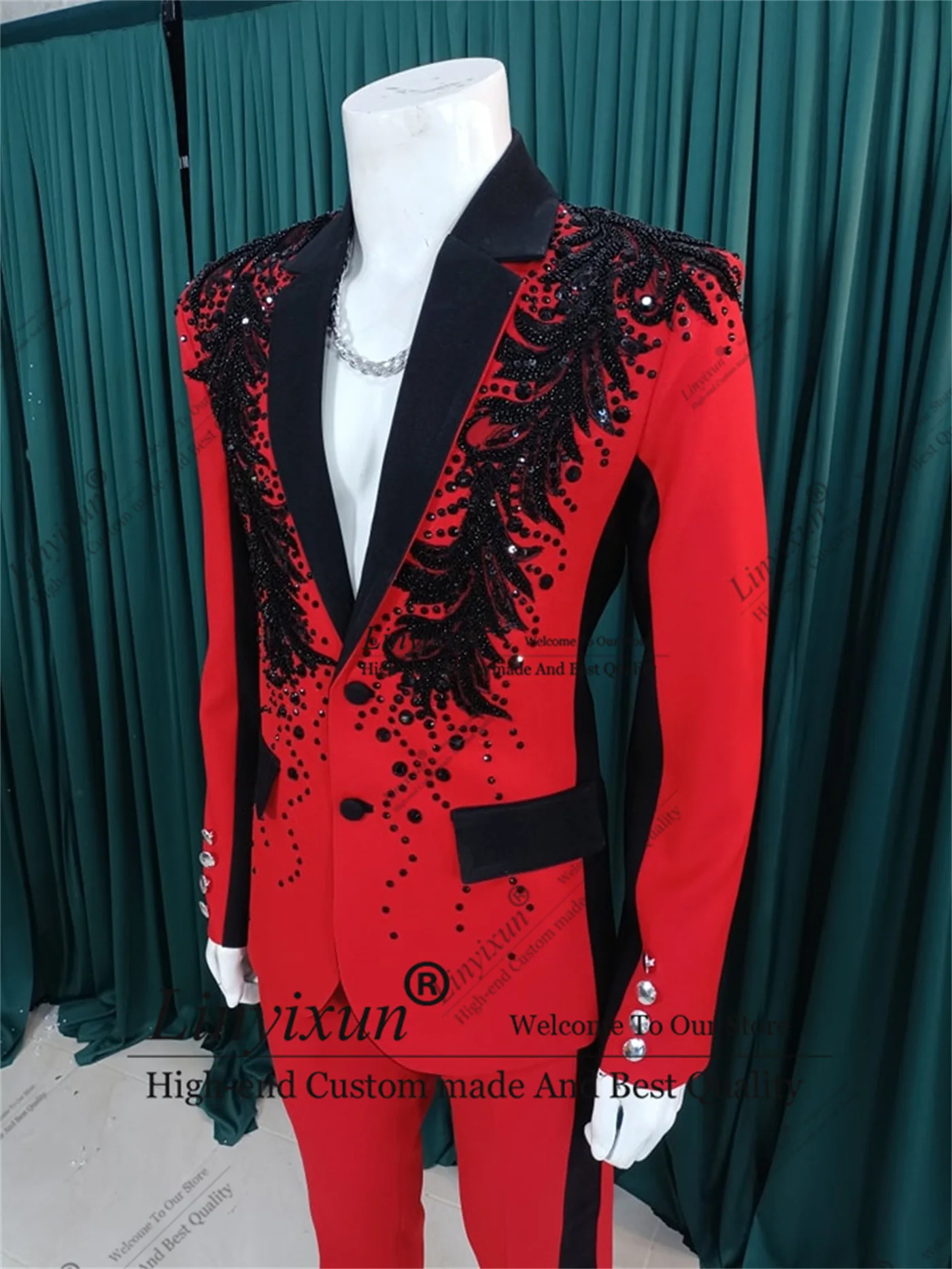 Design Version Beaded Crystals Tuxedos Men Suit Customized Wedding Groom Male Prom Blazers 2 Pieces Sets Slim trajes para hombre