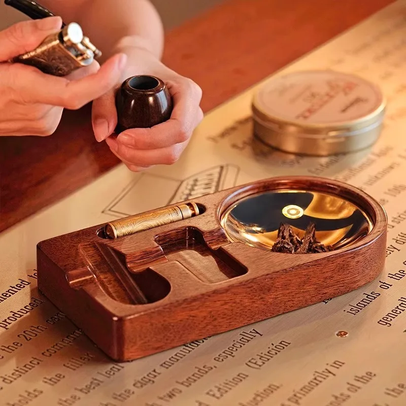 Solid wood pipe holder set, pure copper cigar tank waking straw tray holder