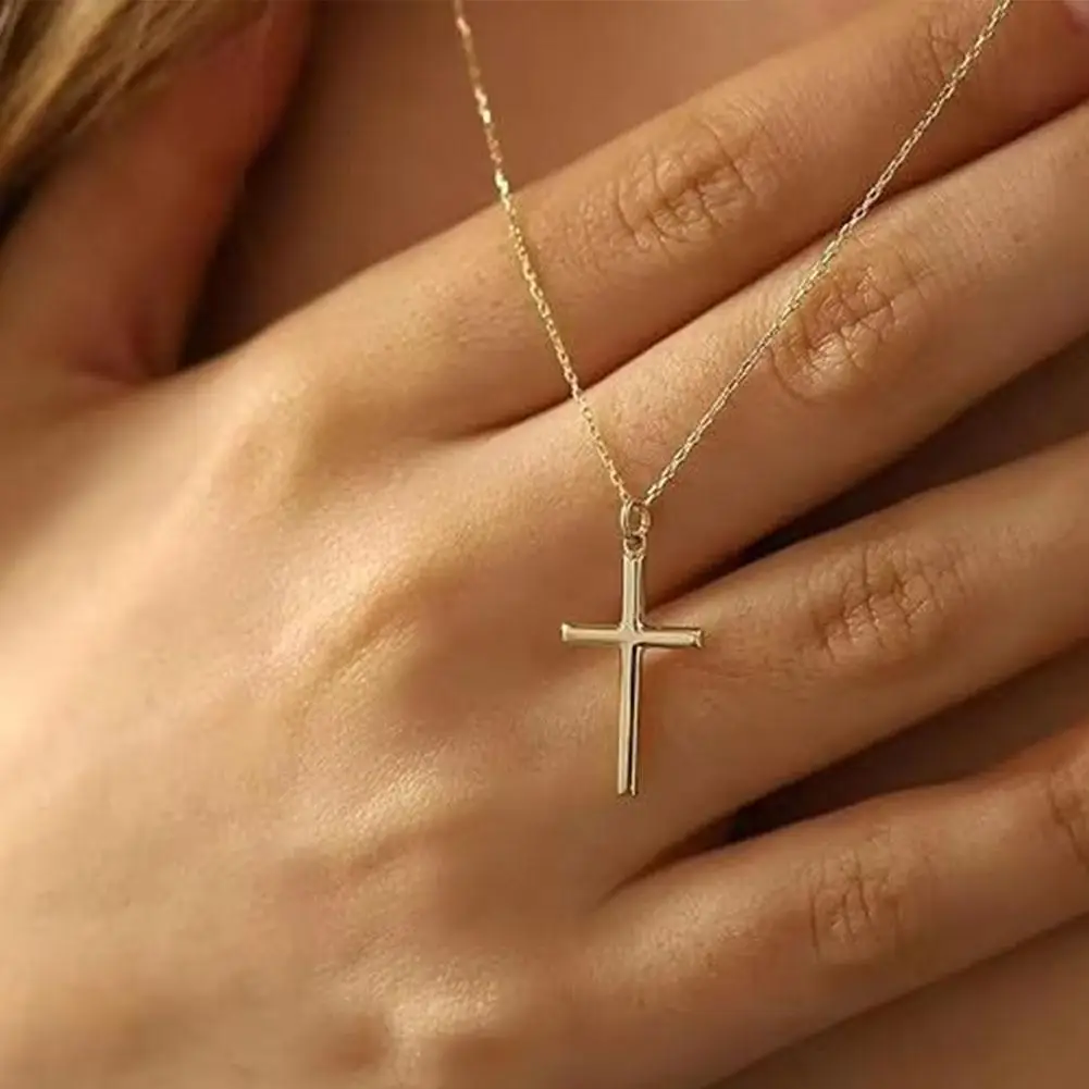 Christian Titanium Steel Cross Nacklace For Men Women Single Cross Pendant Necklace Women Men Link Chain Charm Necklace Jewelry
