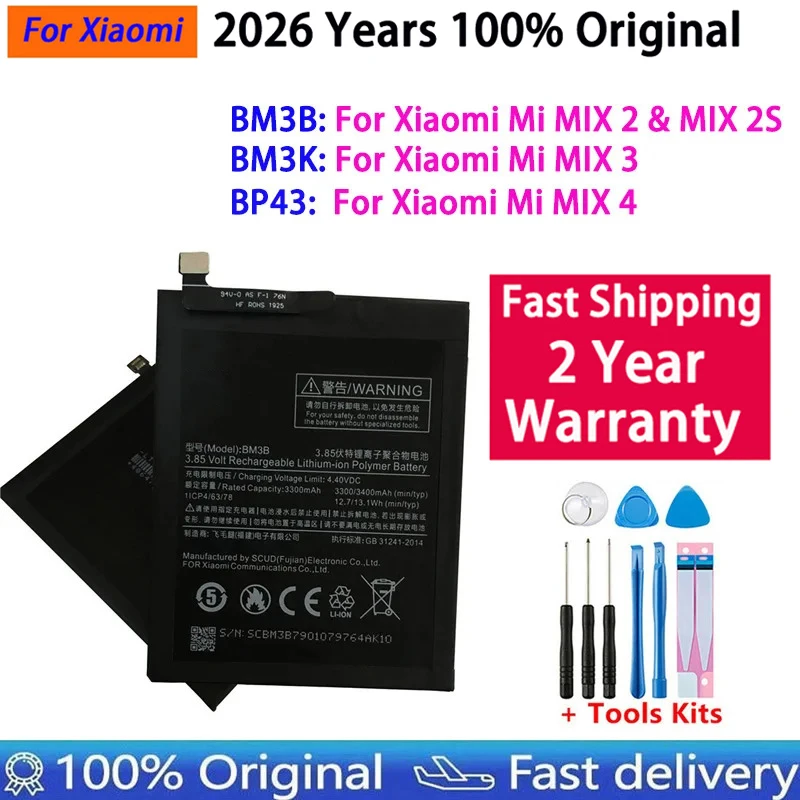 2026 Years Original Battery BM3B BM3K BP43 For Xiaomi Mi Mix 2 2S 3 4 Mix2 Mix3 Mix4 Mix2S Phone Batteries Bateria Fast Shipping