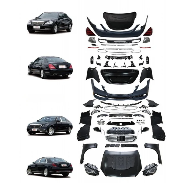 New  W221  Style Front Bumper/Headlights/Mudguards/Side Mirrors/Engine Cover Body Kit Screw-On Retrofit