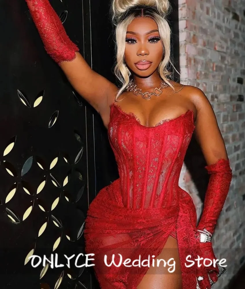 Sexy Red Long Prom Dress Sweetheart Corset Lace Luxury Birthday Party Dress Cocktail Vestidos De Festa With Gloves Customized 