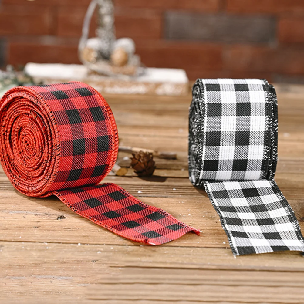 

4Pcs Christmas Plaid Ribbon Black White Red Checkered Classic Farmhouse Style Holiday Tree Decoration Gift Wrapping DIY Craft