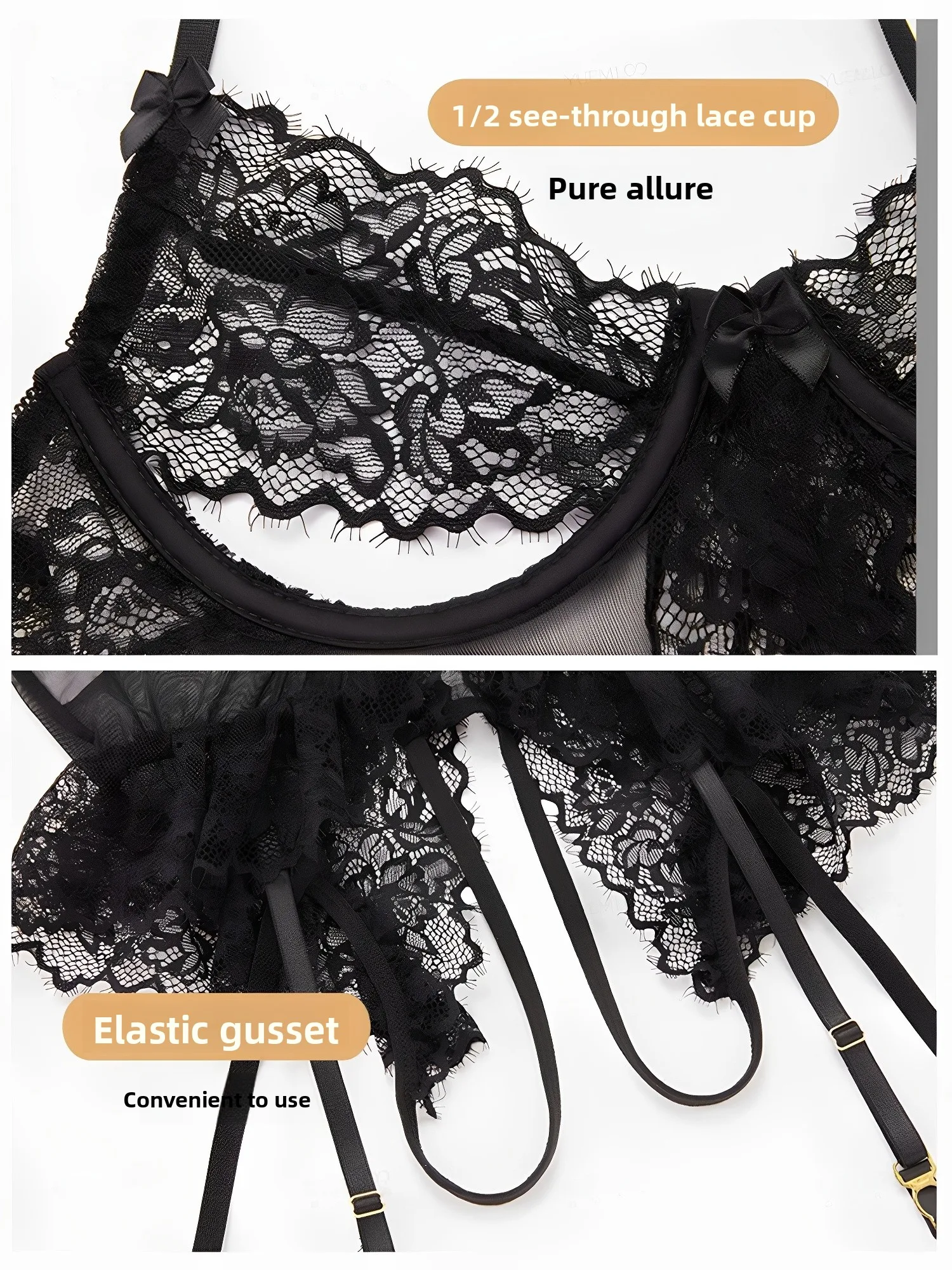 Fuluola2025 Sexy One-Piece Bla Lace Hollow out Pu up Underwire Low Waist Briefs Women's Underwear Original Design Spring ...