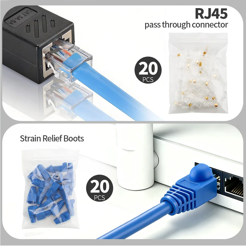 Pass Through RJ45 Crimping Tool Kit, 3-in-1 Crimp Cut Strip, 8P Network Crimper for Cat6A Cat6 Cat5e Ethernet Cable with Plugs - view 3