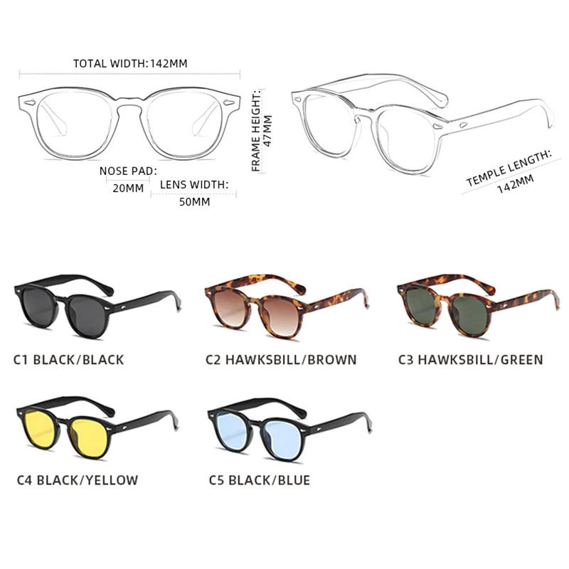 Vintage Rivets Round Sunglasses Men Women Retro Plastic Oval Sun Glasses Male Classic Summer Vacation Driving Shades