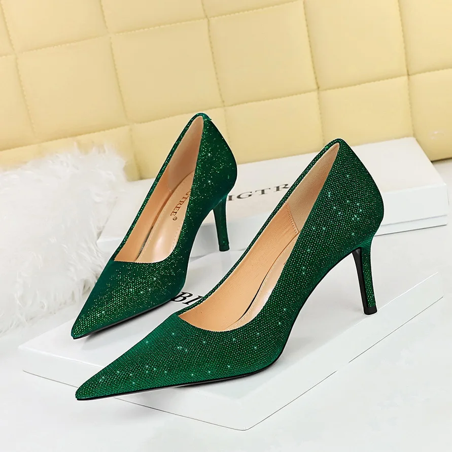 BIGTREE Newest Style Sexy Women Pumps Pointed Toe Wedding Bling Flock 7CM Thin Heels Elegant Professional Women's Shoes