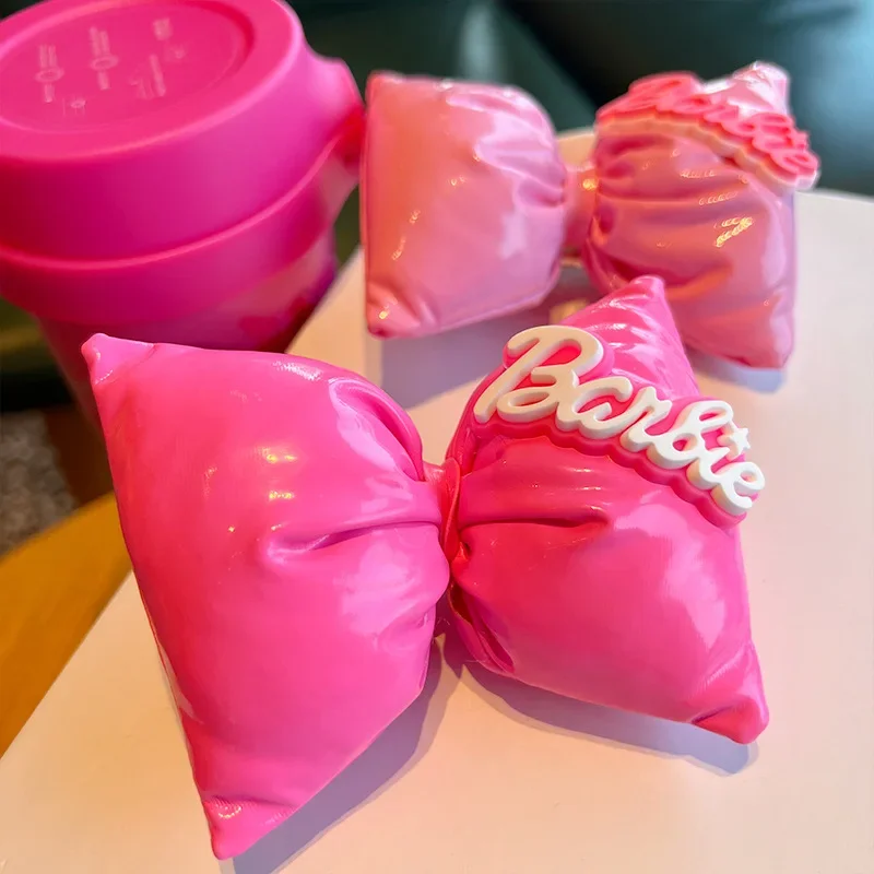 Barbiepink Hair Clip Sweet Three-dimensional Cotton Filling Extra Large Size Bow Letter Bangs Clip Women's Hair Accessories