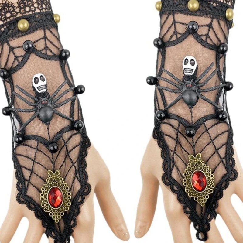 Spiderweb Black Lace Gloves Hollows Out Vampires Halloween Cosplay Mittens for Special Occasion Drop shipping