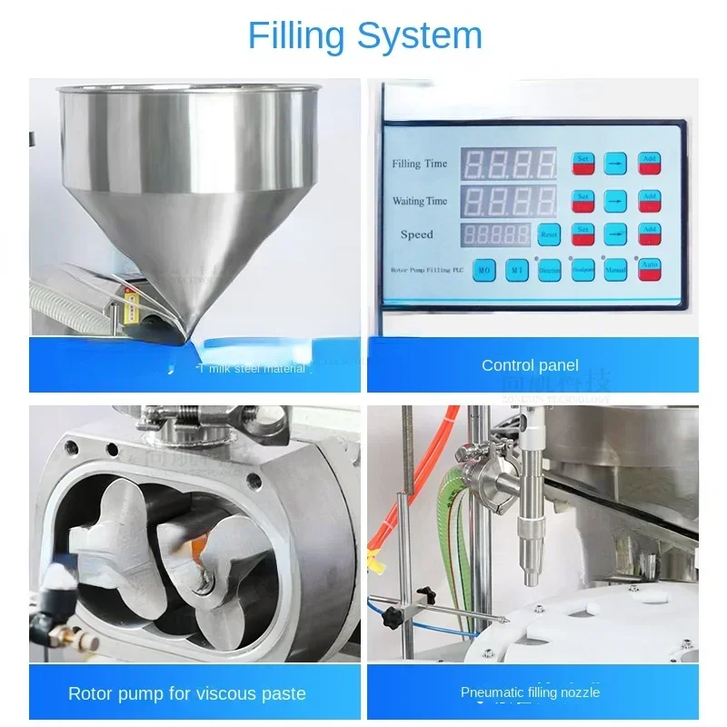 High-End Cosmetics Cream Sticky Cream Liquid Automatic Rotor Pump Filling and Falling Cover Cap Screwing Machine