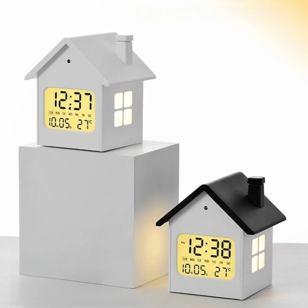 Time/Date/Week/Temperature Electronic Alarm Clock Soft Lighting ABS House Shape Digital Alarm Clock LCD Display 12/24 Hours