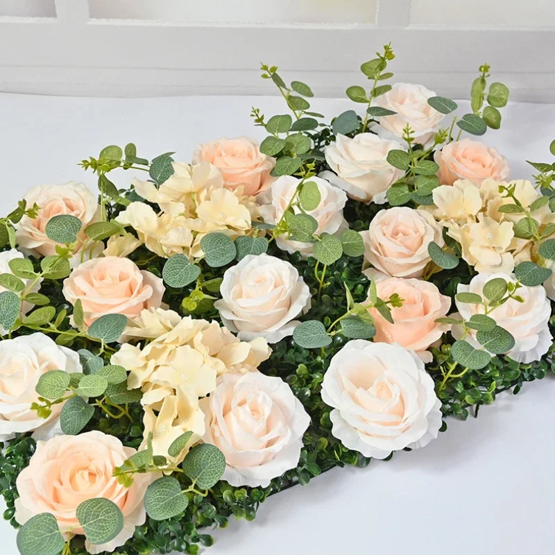 60CM Wedding Flower Arrangement Artificial Outdoor Flower Wall Three-dimensional Background Wall Decoration Eucalyptus Leaf Rose