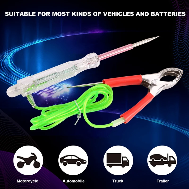 Automotive LED Circuit Tester 6-24V Test Light With Dual Probes 47 Inch Antifreeze Wire Alligator Clip For Testing