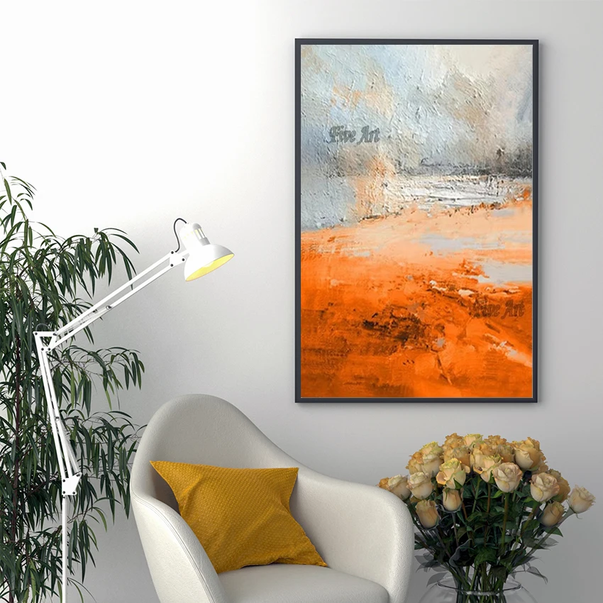 Pinturas abstractas de arte texturizado naranja blanco, obra de arte en lienzo simple, decoración de pared de diseño de ideas, imagen moderna sin marco de restaurante