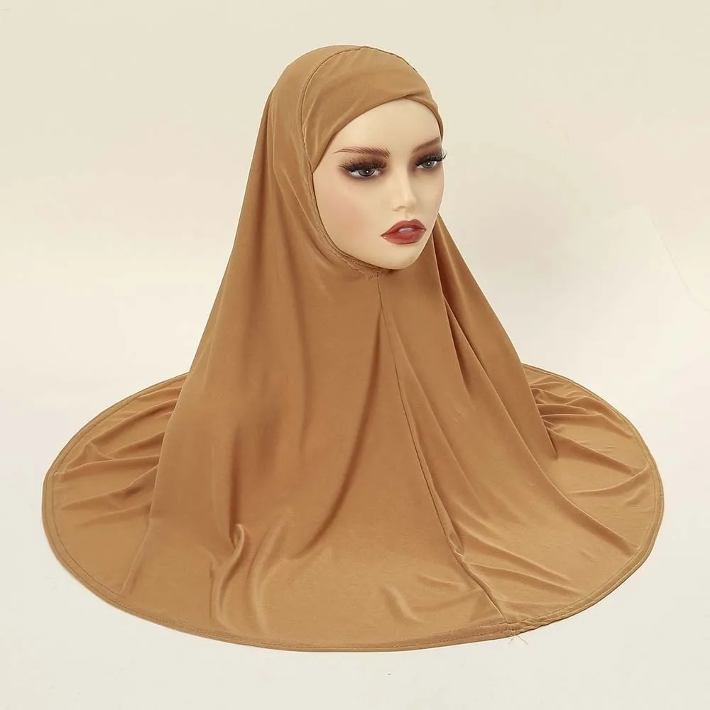 Breathable Jersey Solid Color Instant Hijab Full Coverage Wrinkle-Resistant Women Khimar Four-Way Stretch Drapey Texture