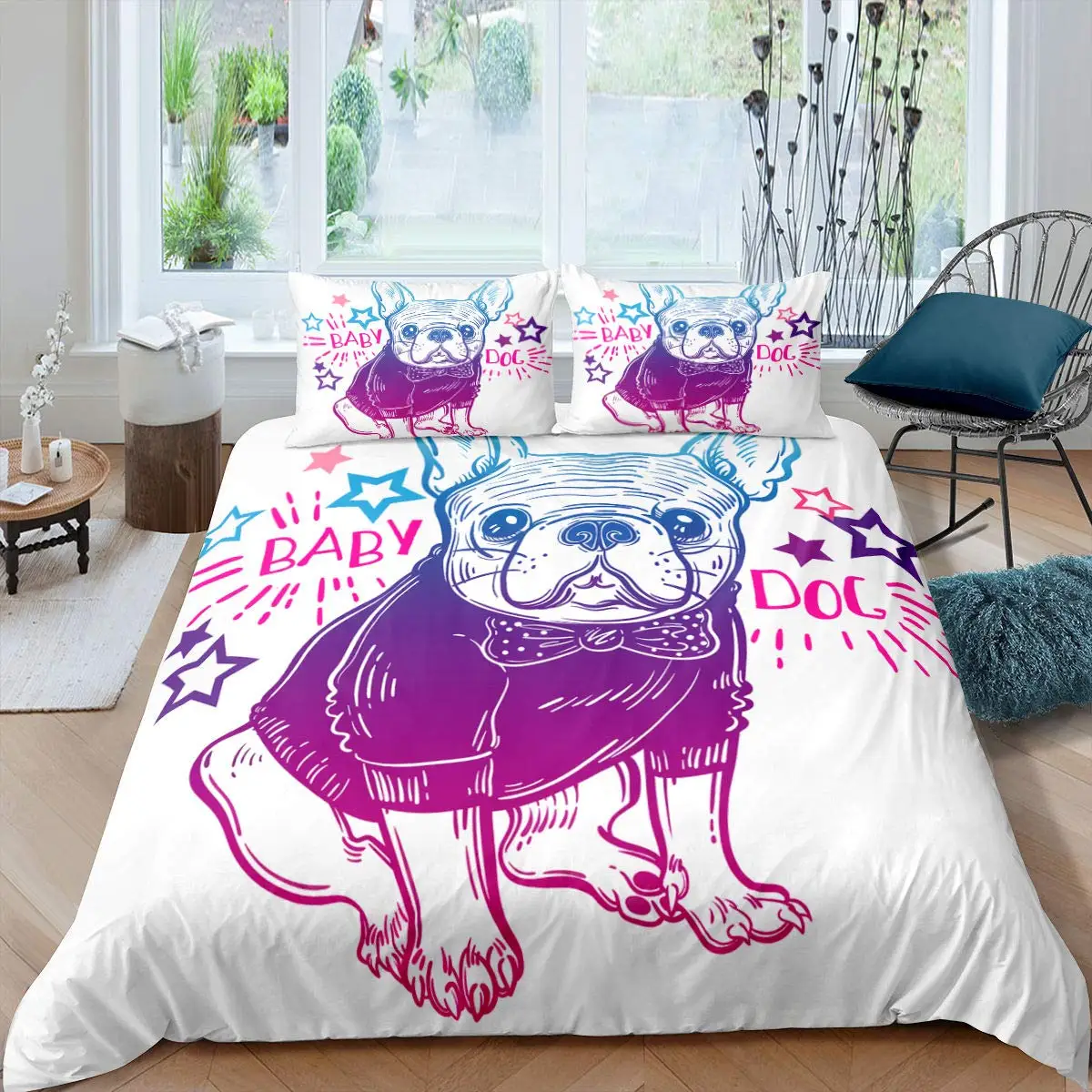 

Dog Lover Duvet Cover Set, Canine Breeds Bulldog Heart Paw Prints, Decorative 3 Piece Bedding Set with 2 Pillow Shams, Full Size