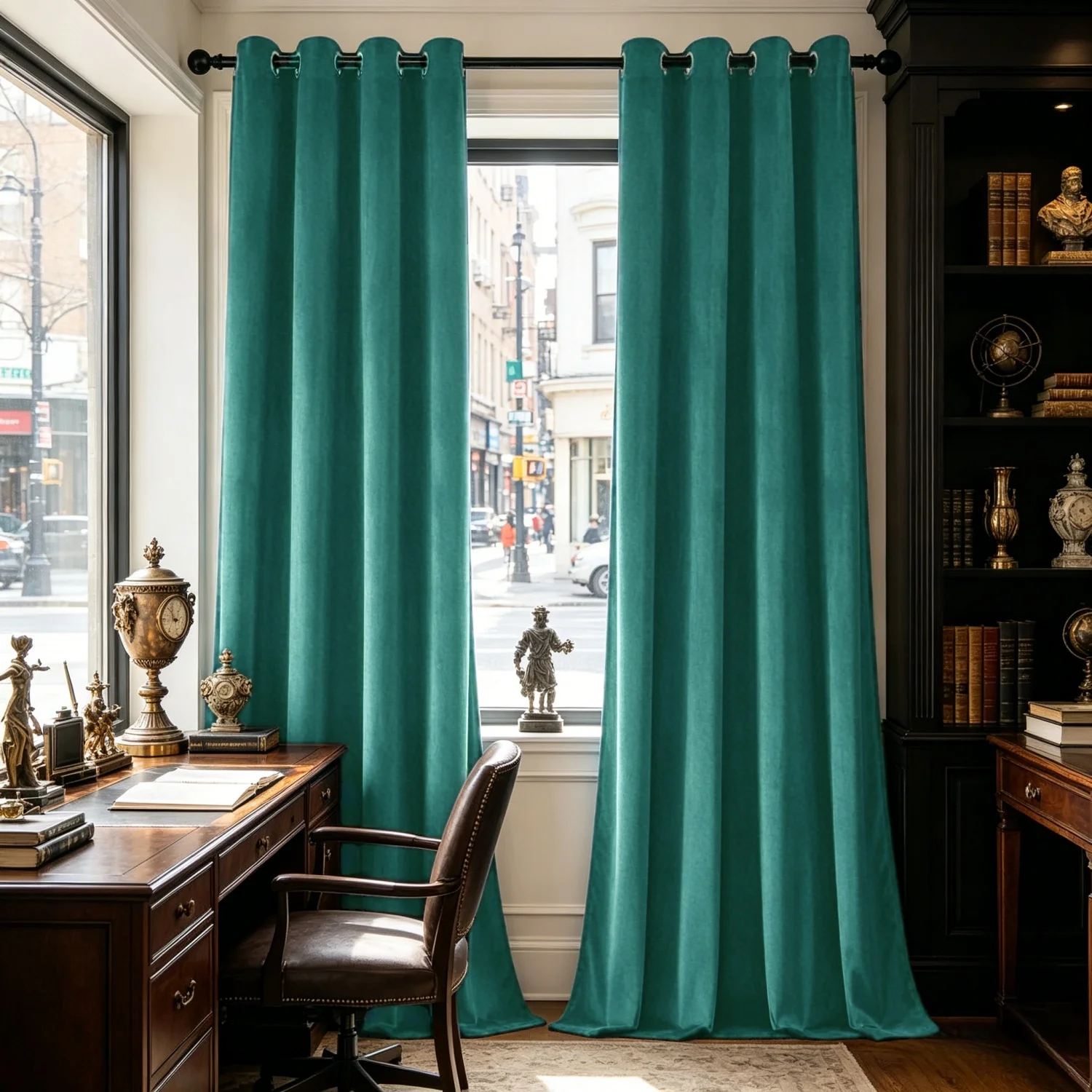 2pcs French Style Velvet Window Curtain, Thermal Insulated Bedroom Living Room Drapery