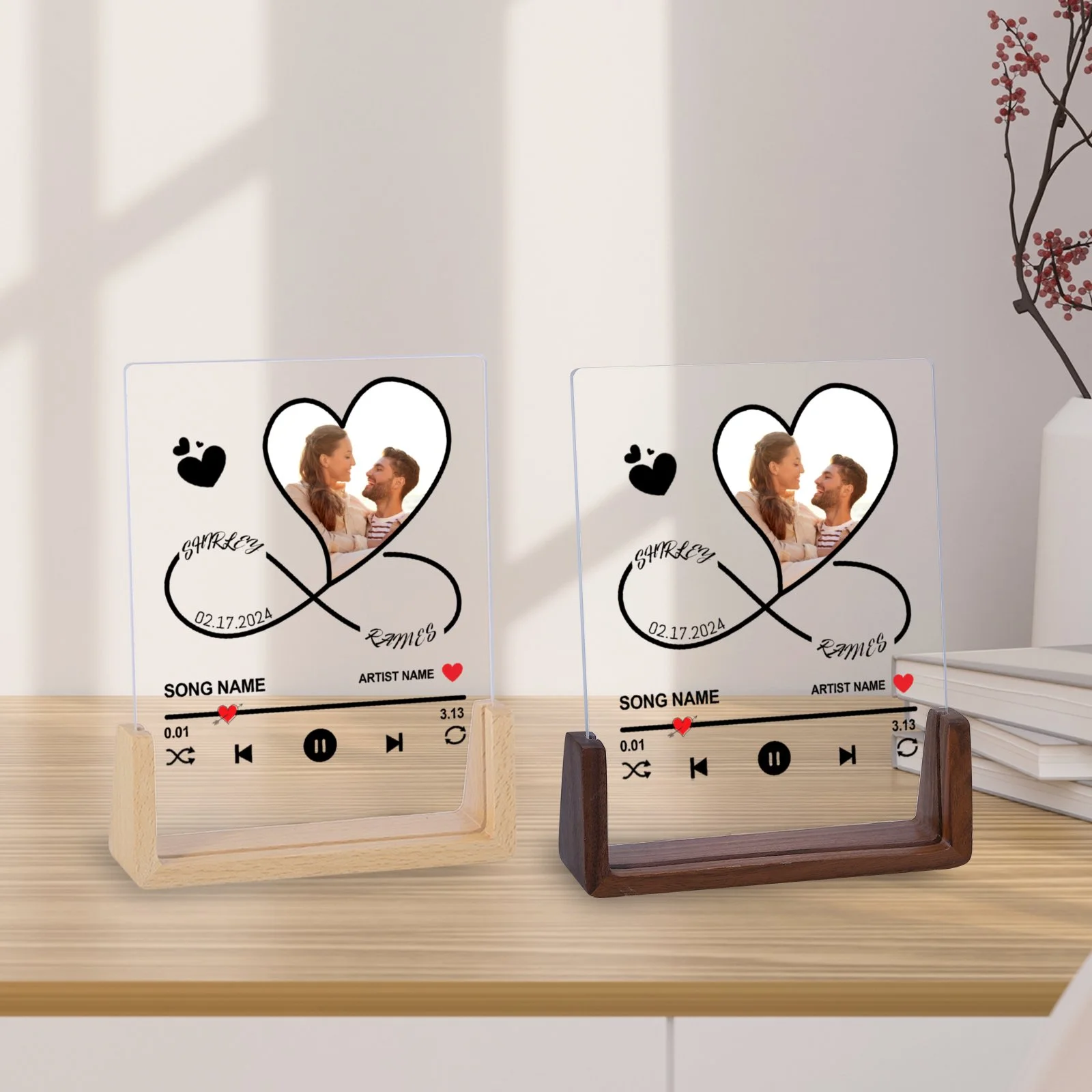 Customized Acrylic Song Picture Frame with Stand Personalized Valentines Day Gift for Couple Custom Music Code Photo Plaque