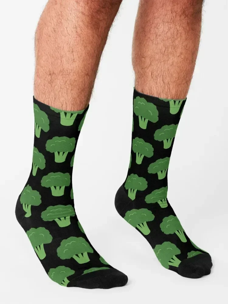 Chaussettes de sol à motif de brocoli pour hommes et femmes, plus grandes, illustration alimentaire simple, anime