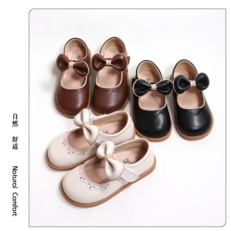 

Girls Leather Shoes 2024 Autumn New Fashion Casual Children's Single Shoes Soft Bottom Hundred with Princess Shoes Solid Colour