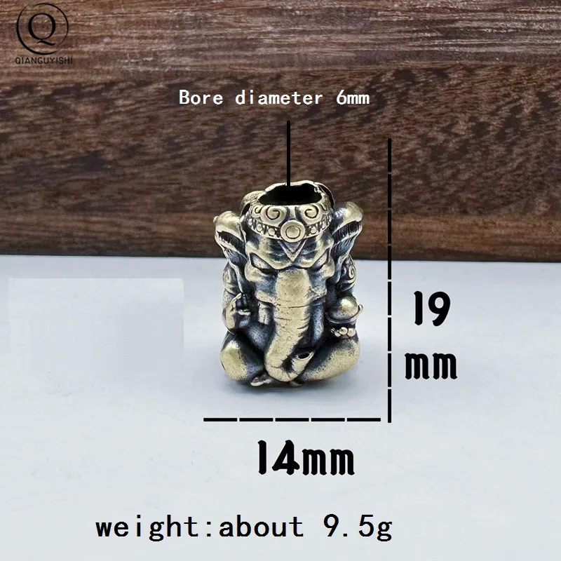 Thailand Sitting Elephant God of Wealth Brass Knife Bead EDC Outdoor DIY Woven Paracord Lanyard Charms Pendant Accessories Retro