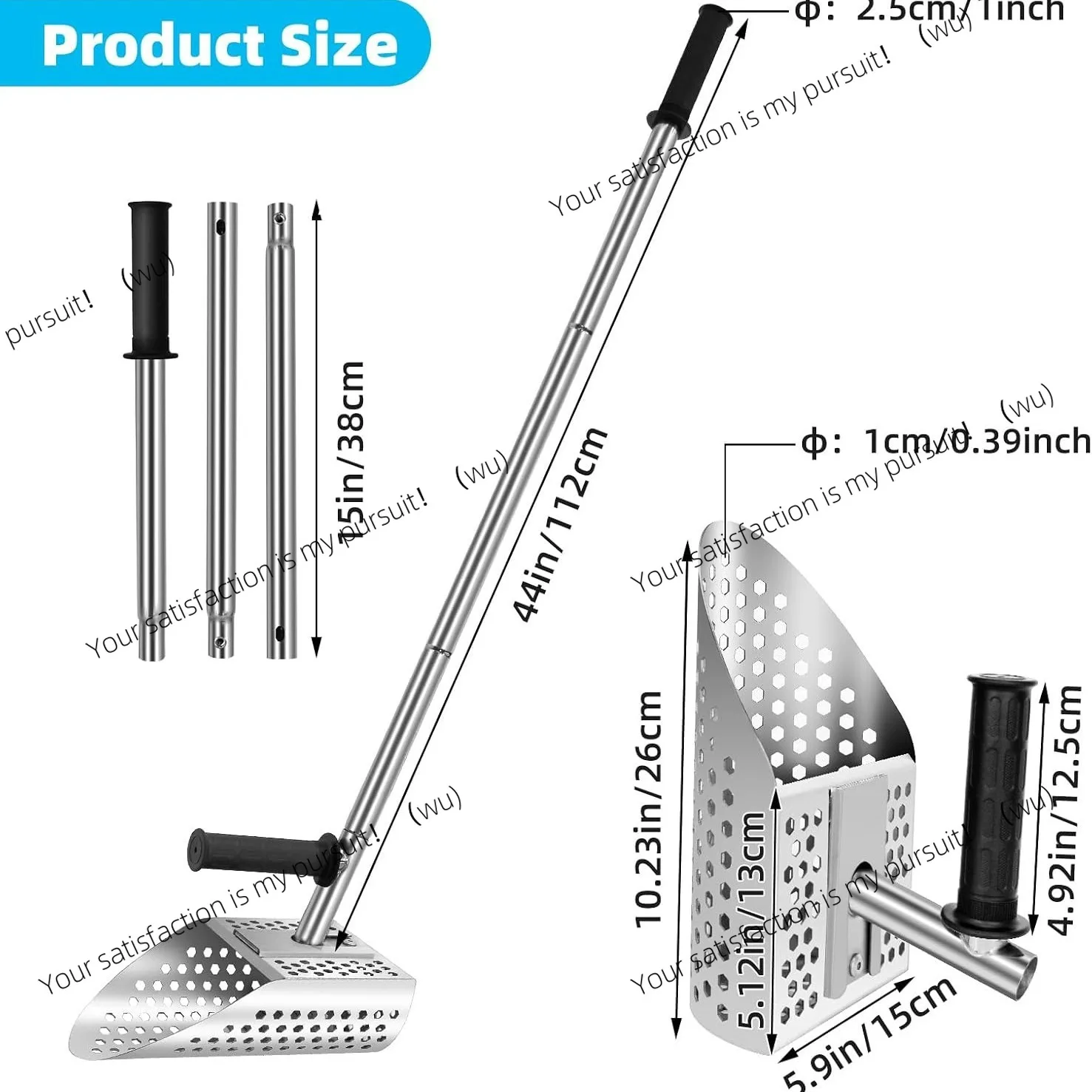 304 Stainless Steel Beach Shovel with Handle Metal Detector Accessory Treasure Hunting Gold Panning Sand Digging Tool