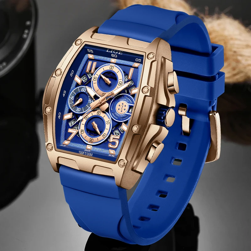 

LIGE новые модные мужские часы с большим циферблатом, лучший бренд, роскошные водонепроницаемые спортивные мужские часы, силиконовые повседневные часы с автоматической датой